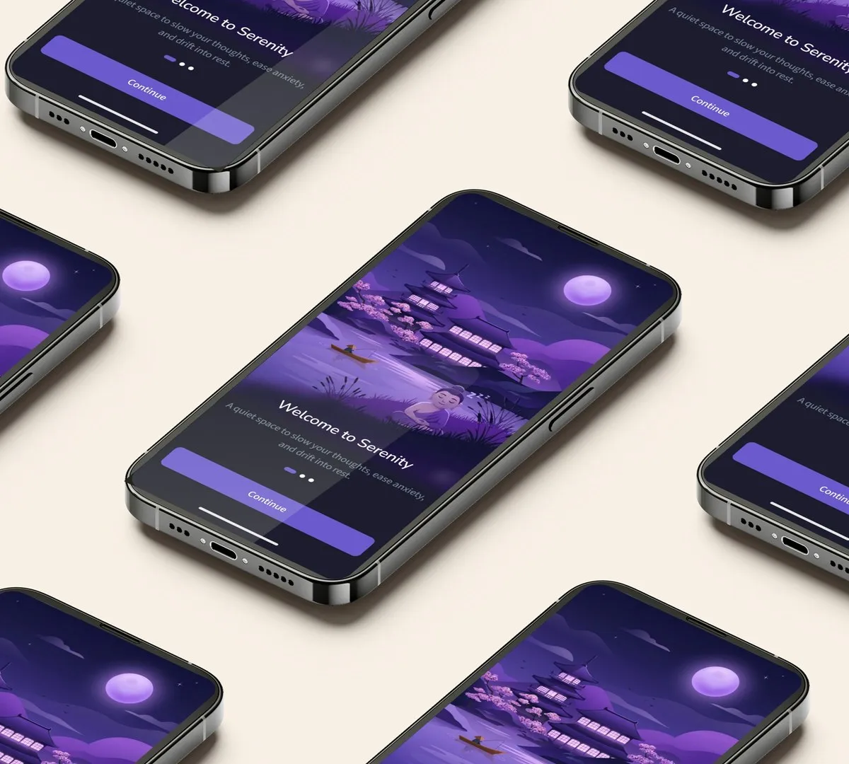 Serenity meditation app screens