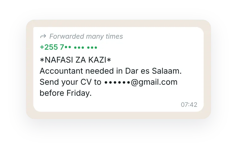 A job ad forwarded on WhatsApp